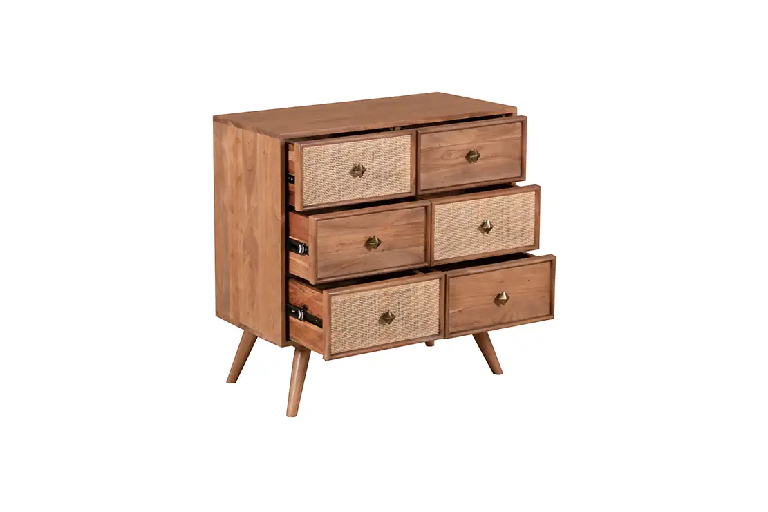 Commode acacia et cannage