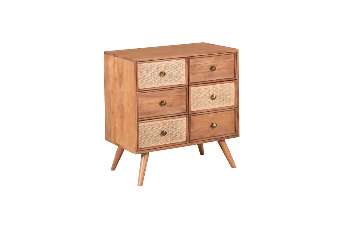 Commode acacia et cannage