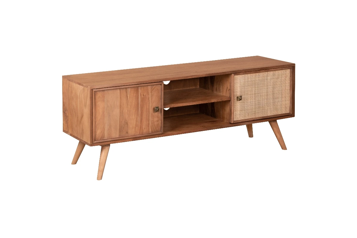 Meuble TV acacia et cannage